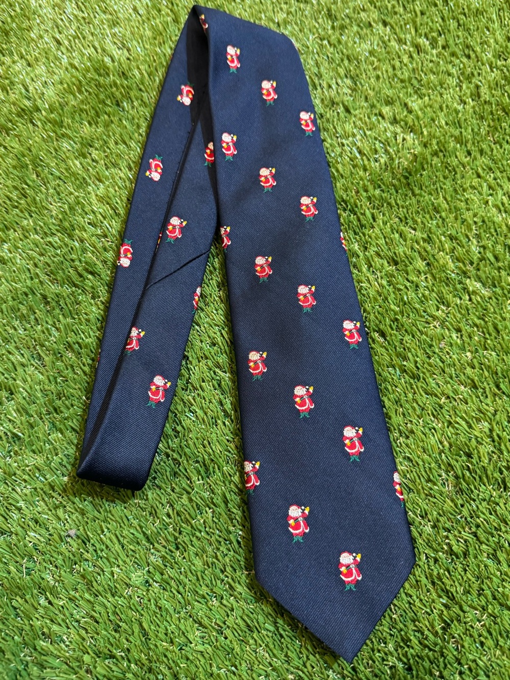 Vintage VTG Atkinson’s California Christmas Xmas Santa Clause Navy Blue Tie